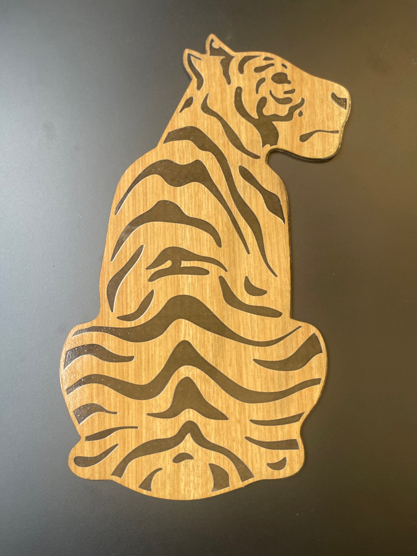 Laminated MDF - Premium Wooden Tiger Wall Hanging – Engraved Stripe Design | Natural Wood Finish