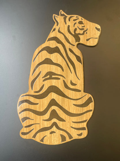 Laminated MDF - Premium Wooden Tiger Wall Hanging – Engraved Stripe Design | Natural Wood Finish