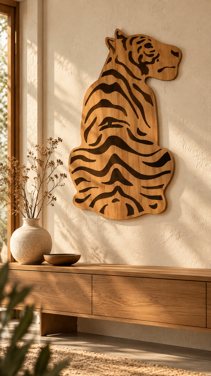 Laminated MDF - Premium Wooden Tiger Wall Hanging – Engraved Stripe Design | Natural Wood Finish