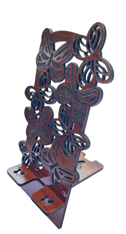 Wooden Phone Stand – Butterfly Carved Design