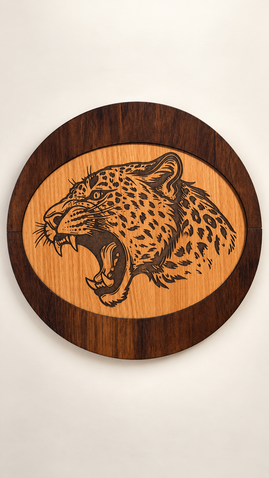Roaring Leopard Wooden Wall Art – Premium Laminated MDF Engraved Wildlife Décor | Cozy Carvings