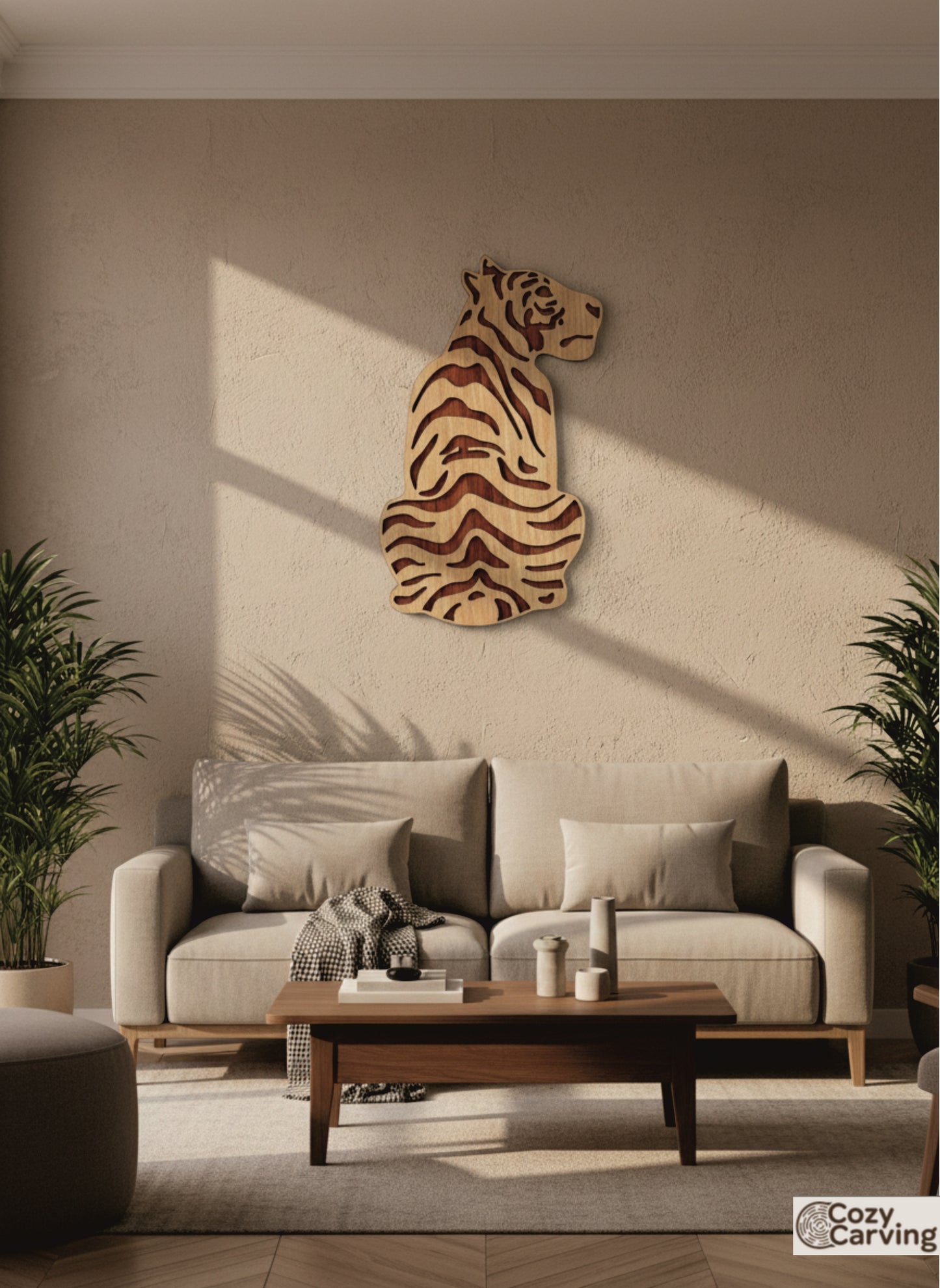 2 Layered Premium Laminated MDF Wooden Tiger Wall Art – Dual-Tone Engraved Design | CNC Laser Cut