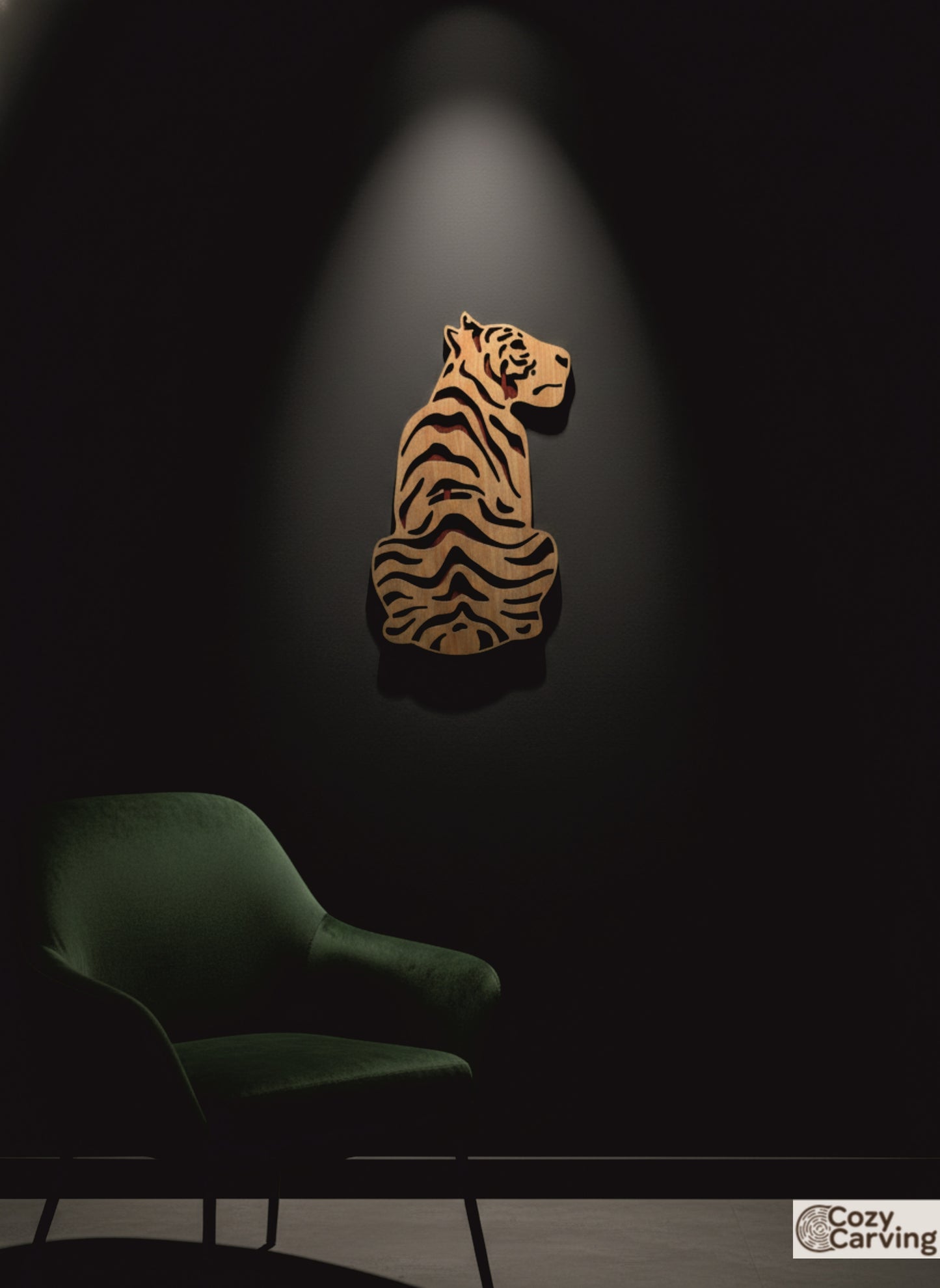 2 Layered Premium Laminated MDF Wooden Tiger Wall Art – Dual-Tone Engraved Design | CNC Laser Cut