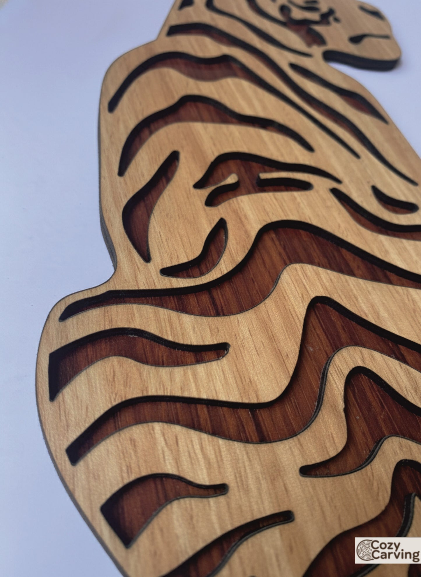 2 Layered Premium Laminated MDF Wooden Tiger Wall Art – Dual-Tone Engraved Design | CNC Laser Cut