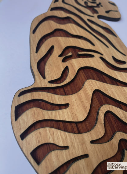 2 Layered Premium Laminated MDF Wooden Tiger Wall Art – Dual-Tone Engraved Design | CNC Laser Cut