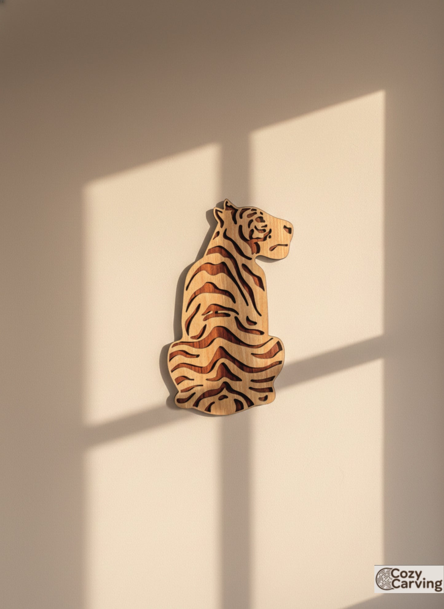 2 Layered Premium Laminated MDF Wooden Tiger Wall Art – Dual-Tone Engraved Design | CNC Laser Cut