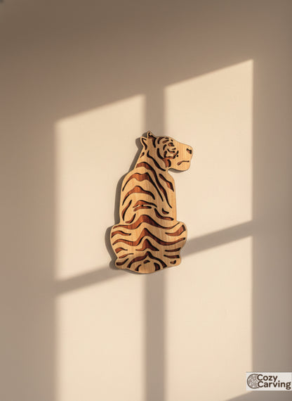 2 Layered Premium Laminated MDF Wooden Tiger Wall Art – Dual-Tone Engraved Design | CNC Laser Cut