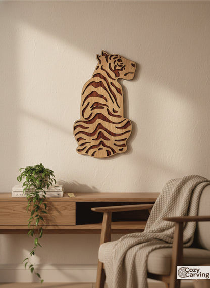 2 Layered Premium Laminated MDF Wooden Tiger Wall Art – Dual-Tone Engraved Design | CNC Laser Cut