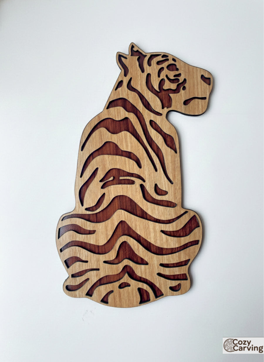 2 Layered Premium Laminated MDF Wooden Tiger Wall Art – Dual-Tone Engraved Design | CNC Laser Cut