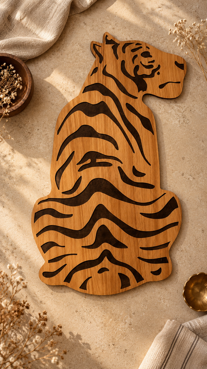 Laminated MDF - Premium Wooden Tiger Wall Hanging – Engraved Stripe Design | Natural Wood Finish
