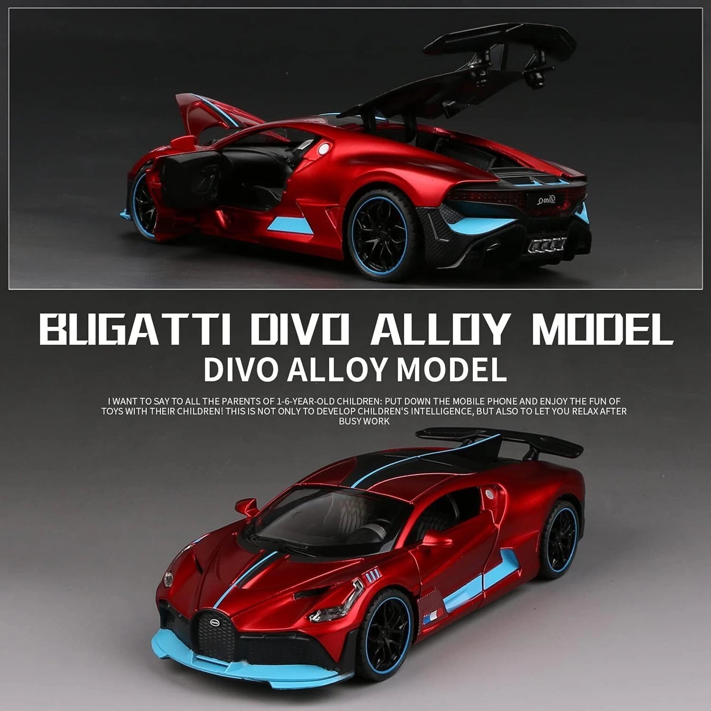 Bugatti Divo Die Cast Car 1:32 Metal Toy Sound Light Pull Back