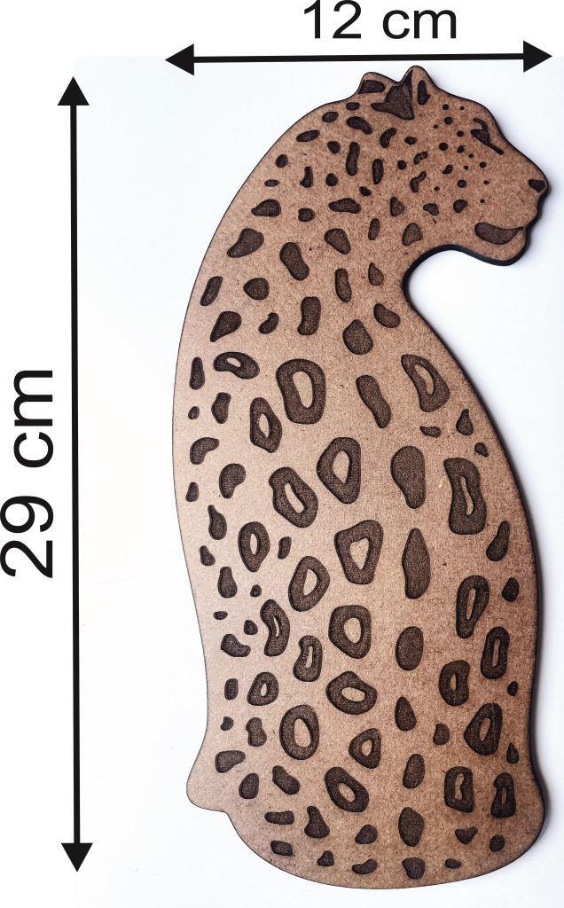 कलात्मक लकड़ी का तेंदुआ दीवार पर लगाने वाला सजावटी टुकड़ा – लेजर उत्कीर्ण पशु आकृति