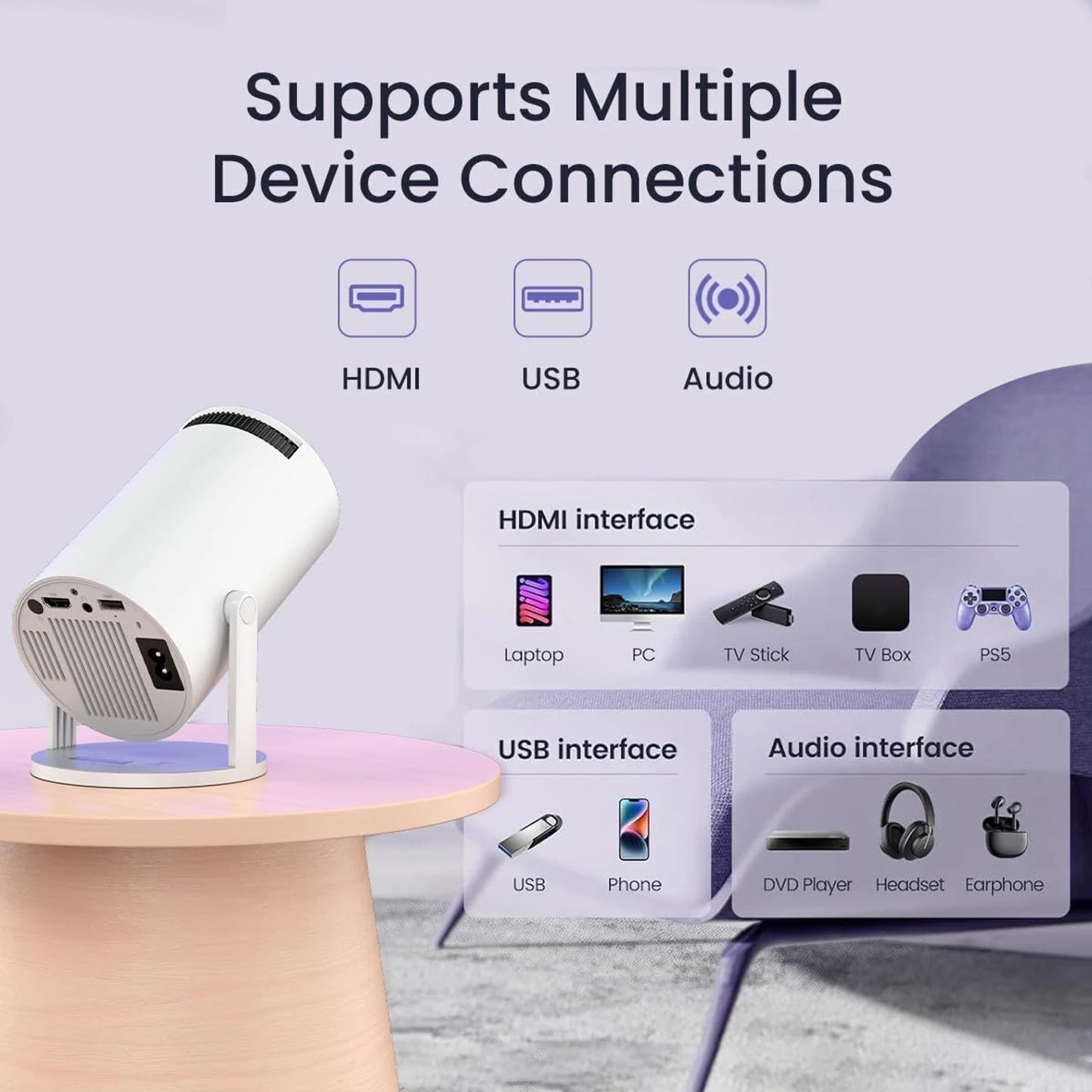 HY300 Portable Projector Android 11 Projector, 4K/1080P, Wi-Fi 5G BT 5.0 (400 lm / 2 Speaker / Wireless / Remote Controller) Portable Projector