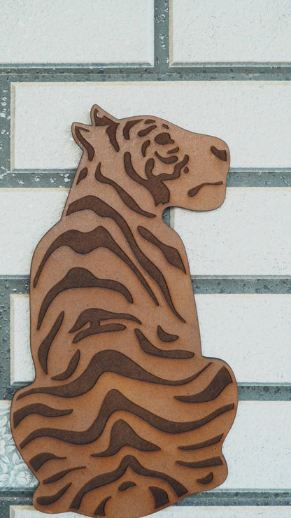 Premium Wooden Tiger Wall Hanging – Engraved Stripe Design