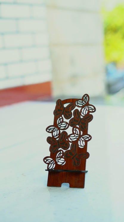 Wooden Phone Stand – Butterfly Carved Design