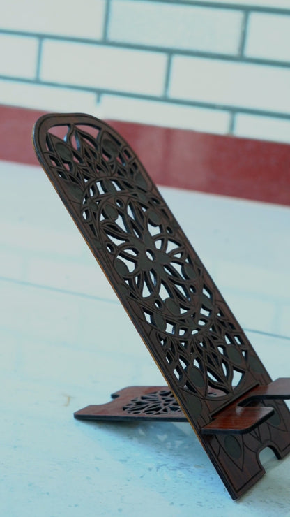 Wooden Phone Stand – Floral Mandala Carved Design