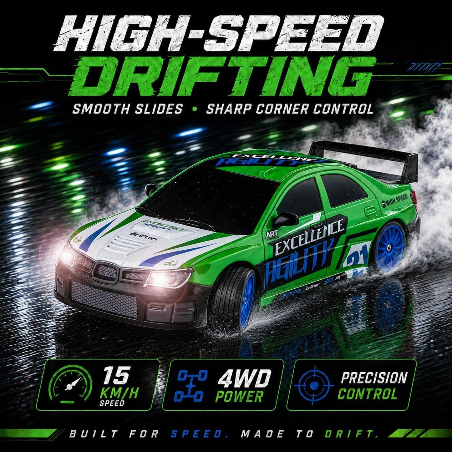 RC Drift Car 1:24 4WD Remote Control Racing Car with LED & Drift Tires