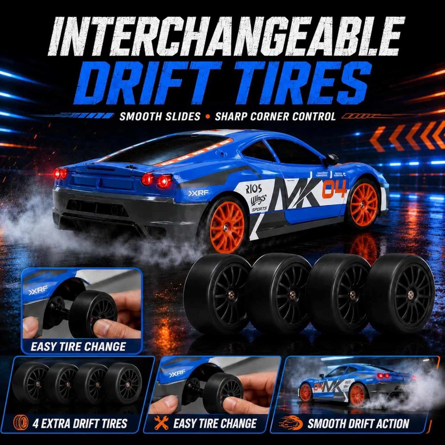 RC Drift Car 1:24 4WD Remote Control Racing Car with LED & Drift Tires