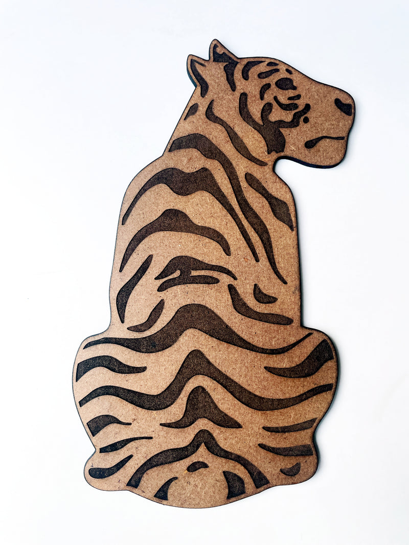 Premium Wooden Tiger Wall Hanging – Engraved Stripe Design