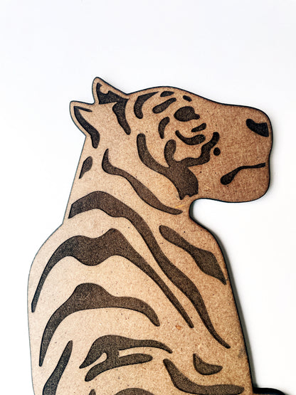 Premium Wooden Tiger Wall Hanging – Engraved Stripe Design