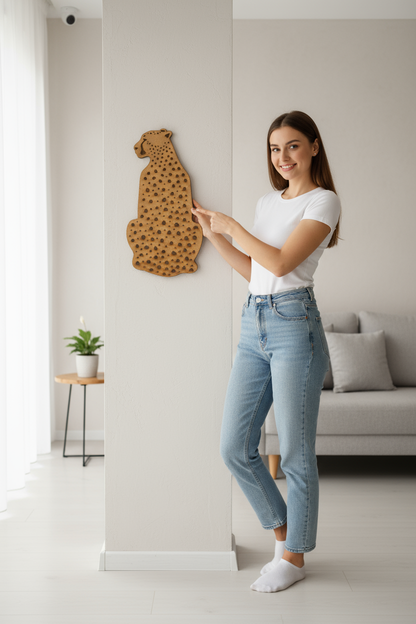 Wooden Cheetah Wall Art – Spotted Pattern, Natural Finish