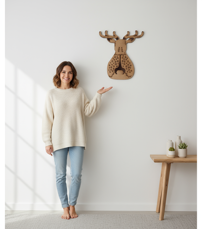 Wooden Reindeer Wall Décor – Rustic Brown Engraved Design